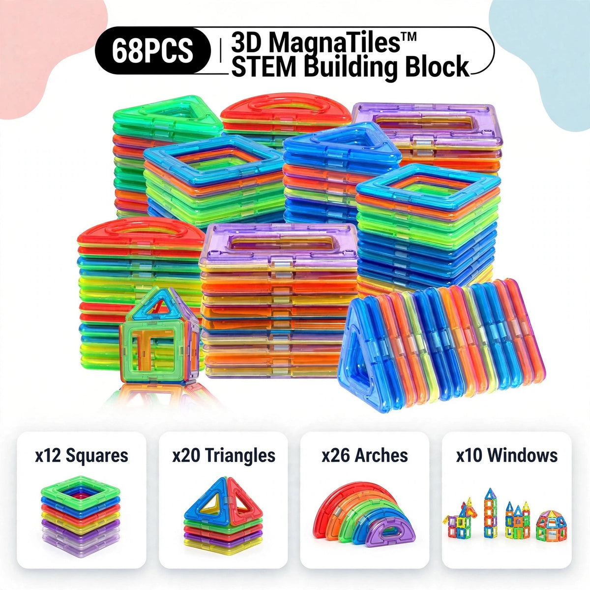 MagnaTiles™ - 68 Piece Best Magnetic Building Set